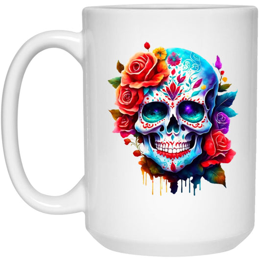 Halloween Sugar Skull With Roses White Gloss Ceramic Mug | For The Spooky Occasion| Halloween Gift|