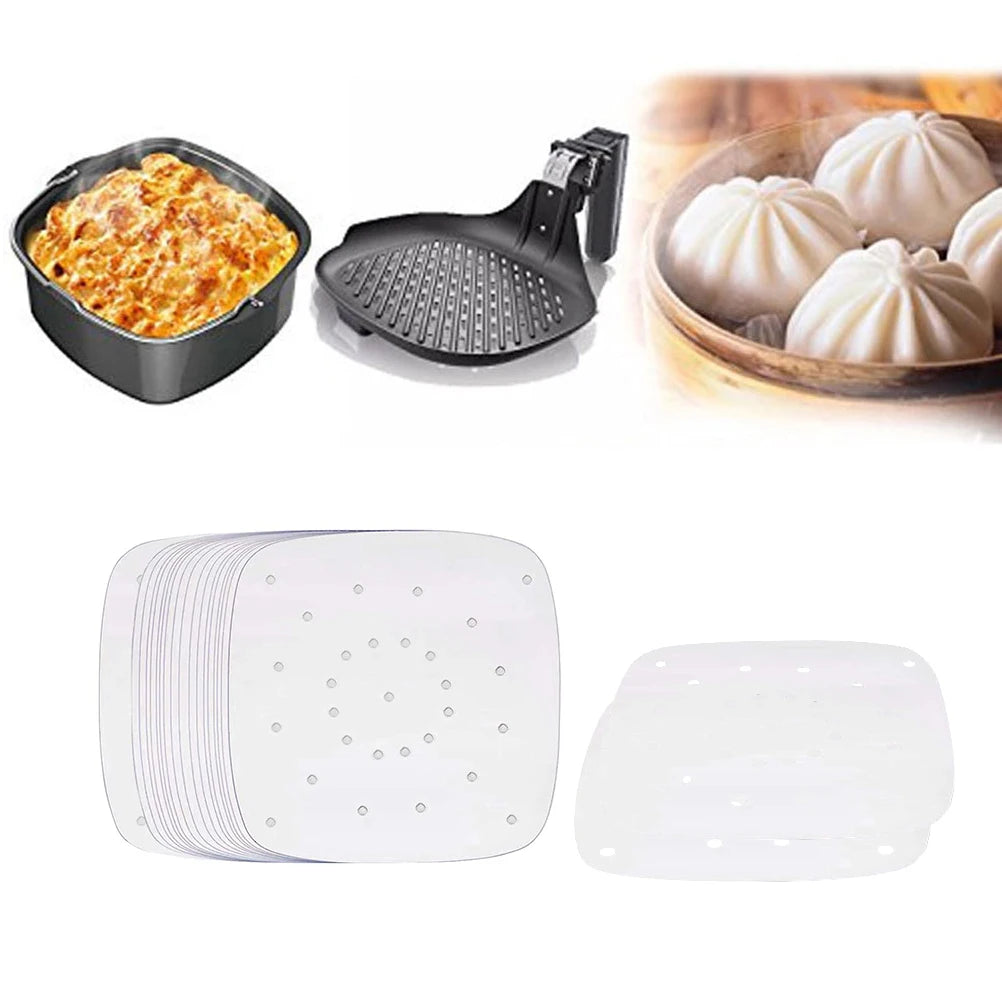 100pcs 7/8/9 inches Parchment Paper Sheets Inch Air Fryer Liners Perforated Non-stick Mat Steaming Cooking Baking oil papers