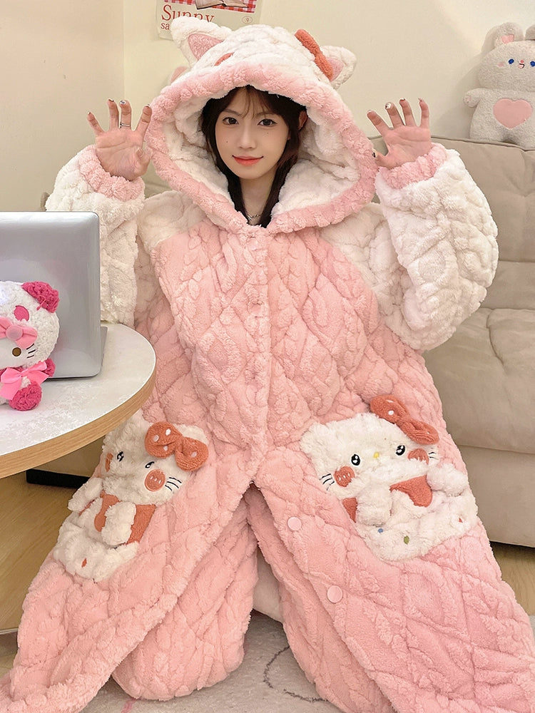 Coral Velvet Pajamas Women's Winter Thickened Velvet Padded Three-Layer Quilted Jacket