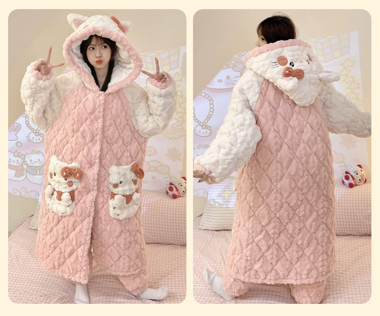 Coral Velvet Pajamas Women's Winter Thickened Velvet Padded Three-Layer Quilted Jacket