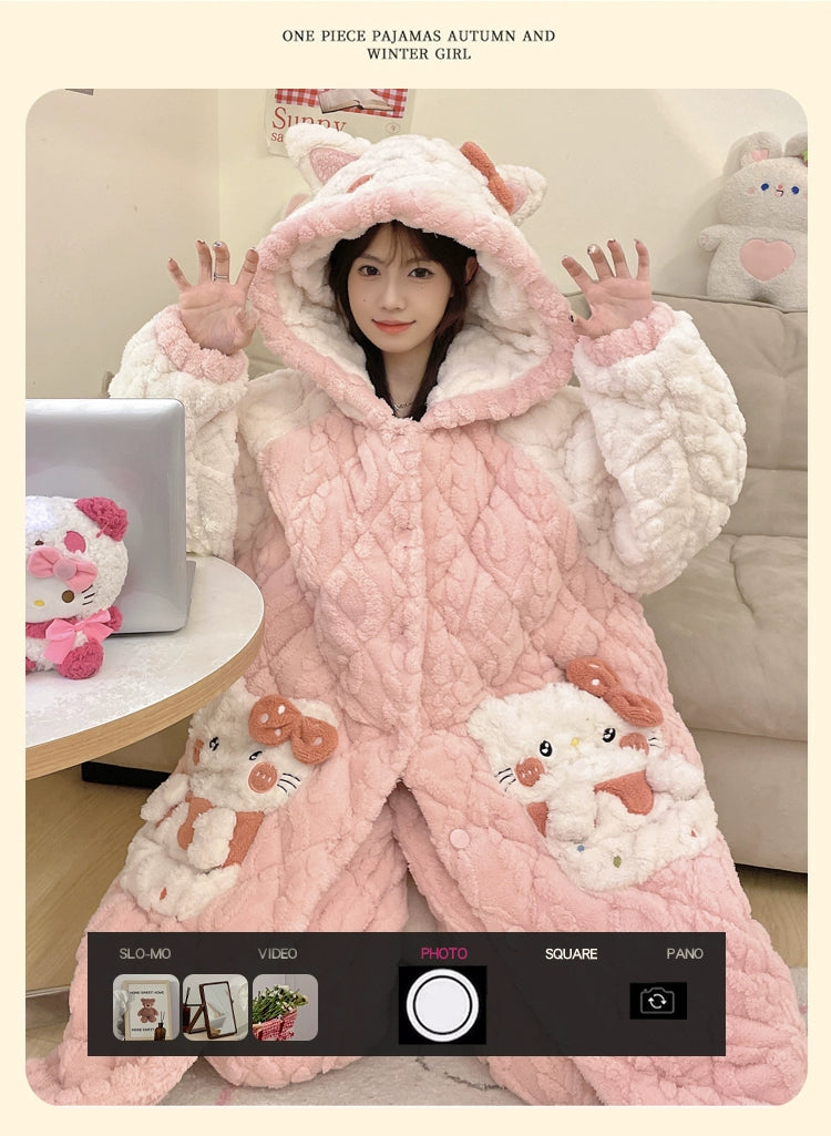 Coral Velvet Pajamas Women's Winter Thickened Velvet Padded Three-Layer Quilted Jacket