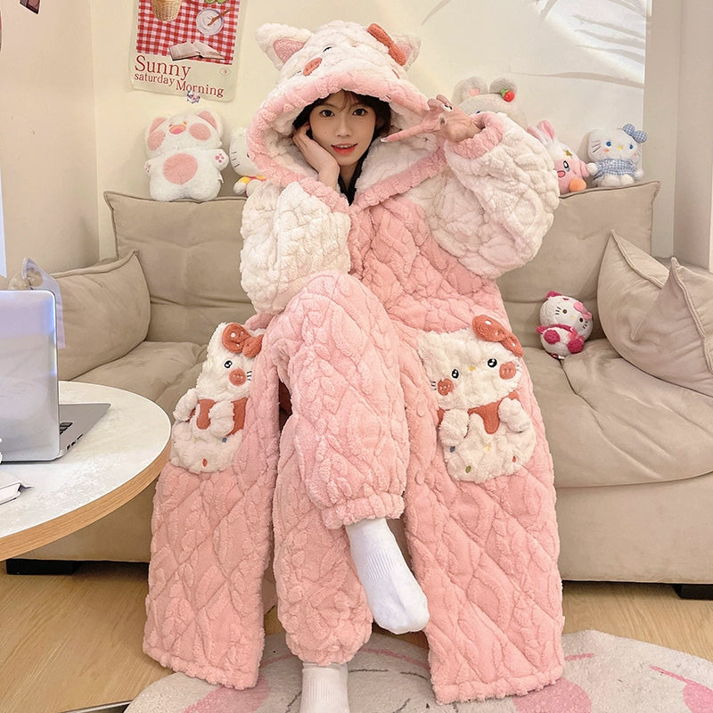 Coral Velvet Pajamas Women's Winter Thickened Velvet Padded Three-Layer Quilted Jacket