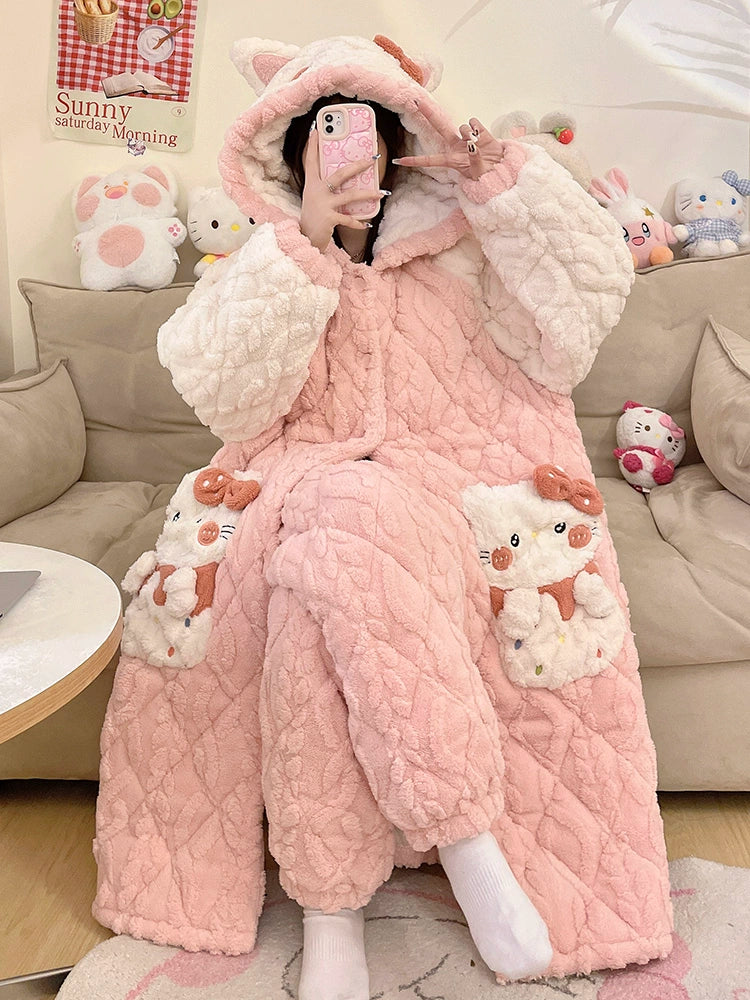 Coral Velvet Pajamas Women's Winter Thickened Velvet Padded Three-Layer Quilted Jacket