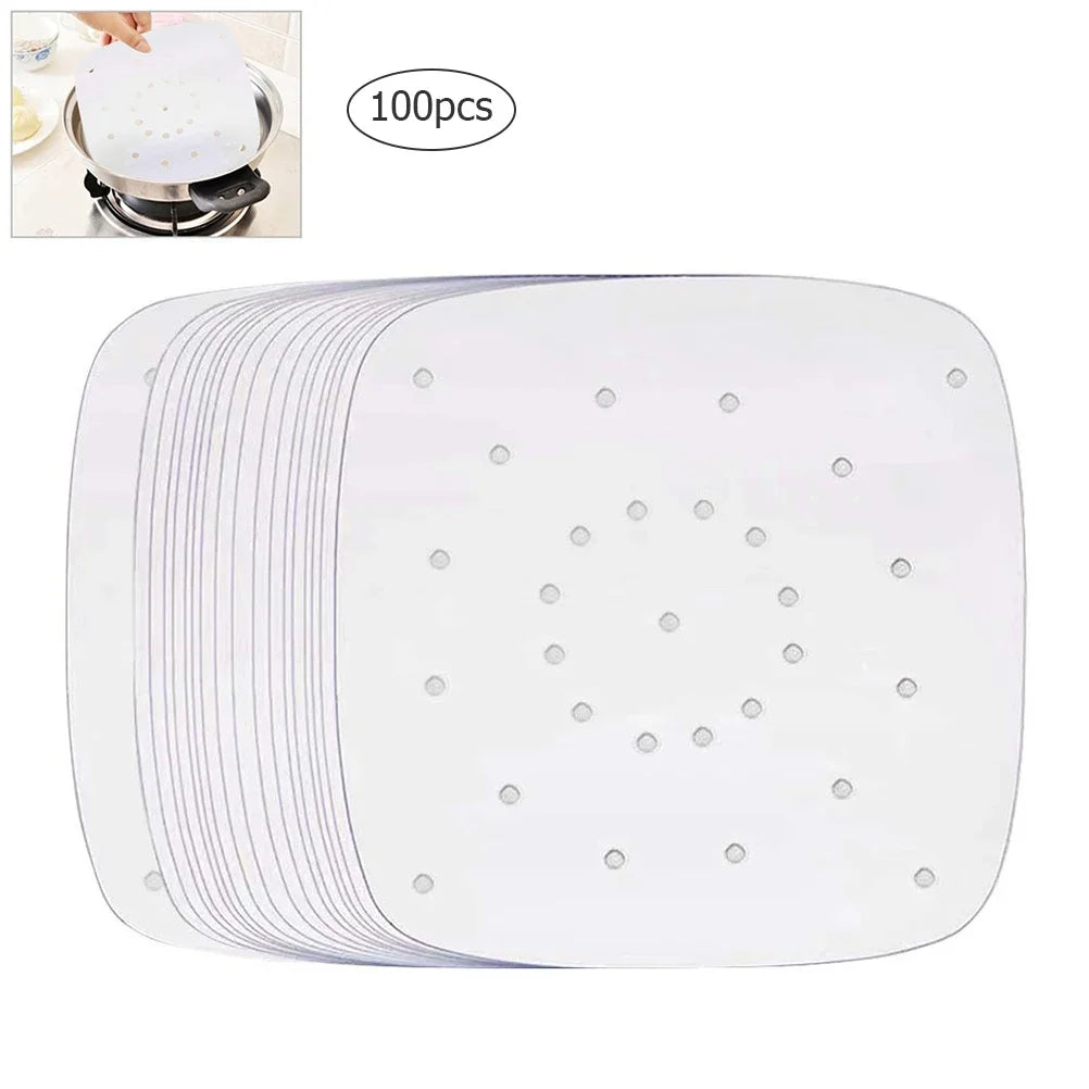 100pcs 7/8/9 inches Parchment Paper Sheets Inch Air Fryer Liners Perforated Non-stick Mat Steaming Cooking Baking oil papers