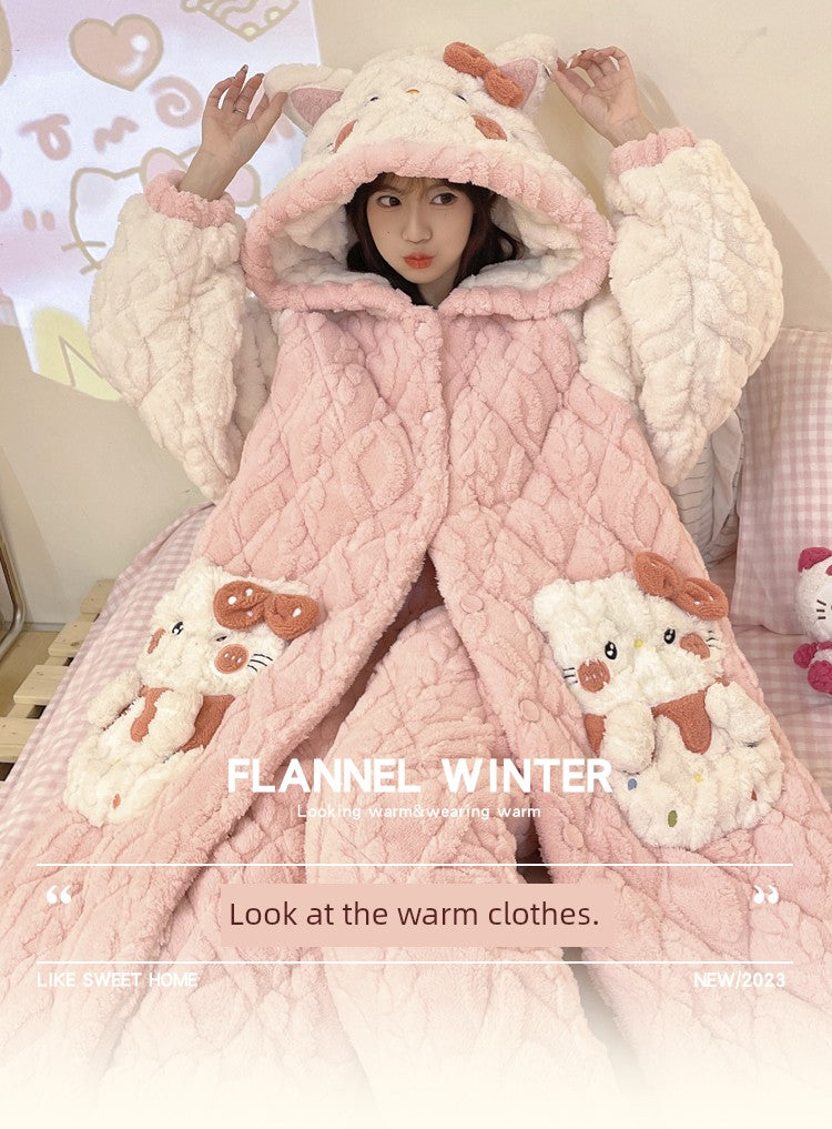 Coral Velvet Pajamas Women's Winter Thickened Velvet Padded Three-Layer Quilted Jacket