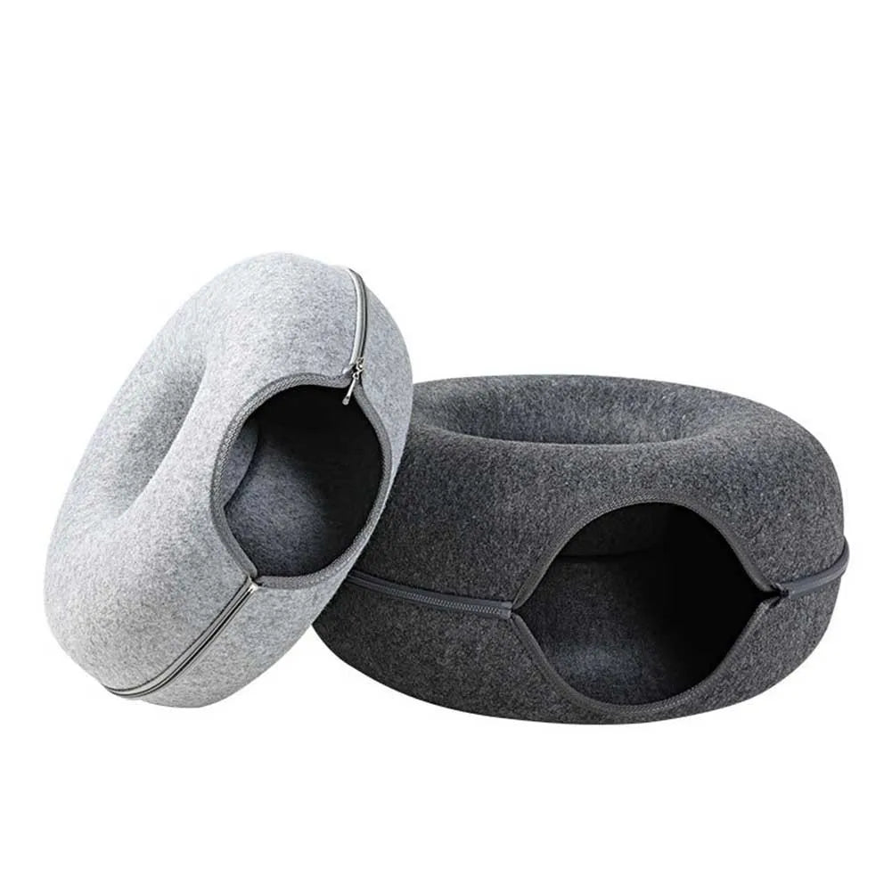 Donut Cat Tunnel Bed Pets House Natural Felt Pet Cat Cave Toys Round Wool Felt Pet Bed