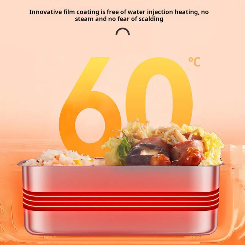 2200mAH 1L Water-free Wireless Electric Lunch Box Heating Food Container Portable Food Warmer Stainless Steel Liner Box