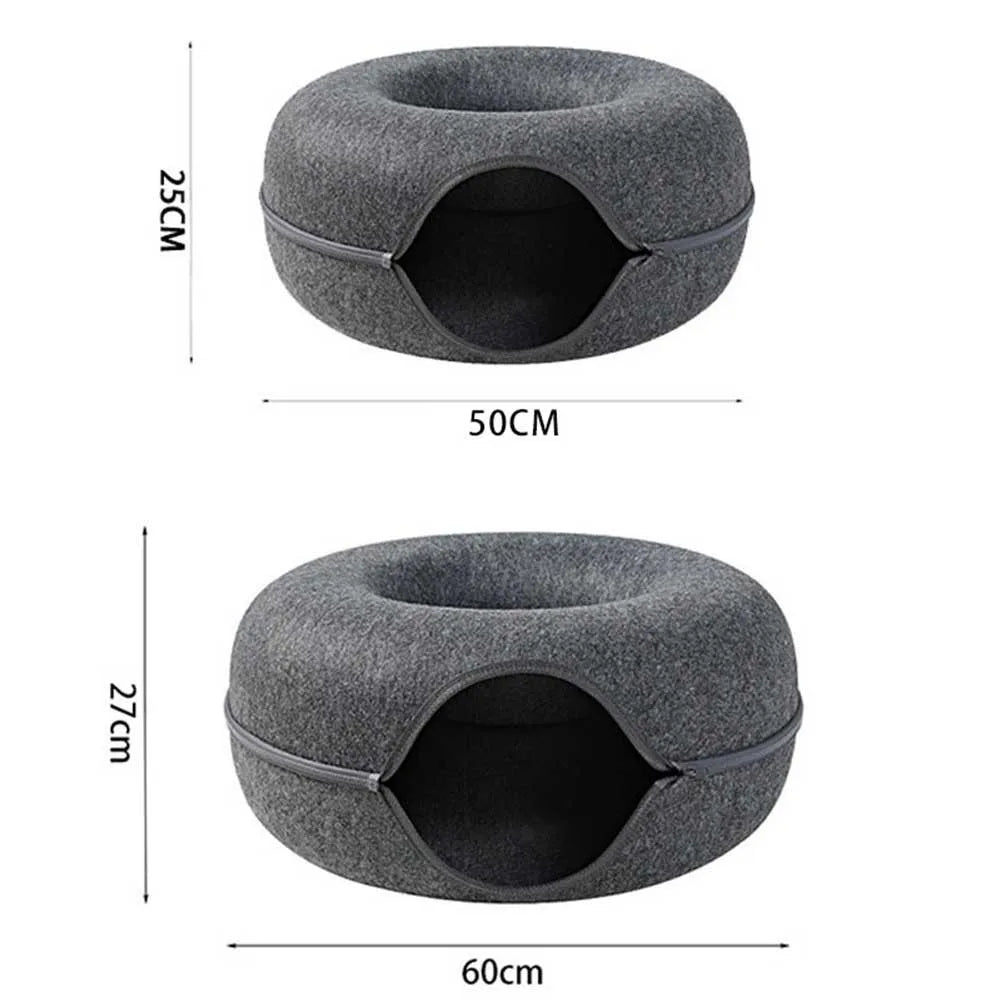 Donut Cat Tunnel Bed Pets House Natural Felt Pet Cat Cave Toys Round Wool Felt Pet Bed