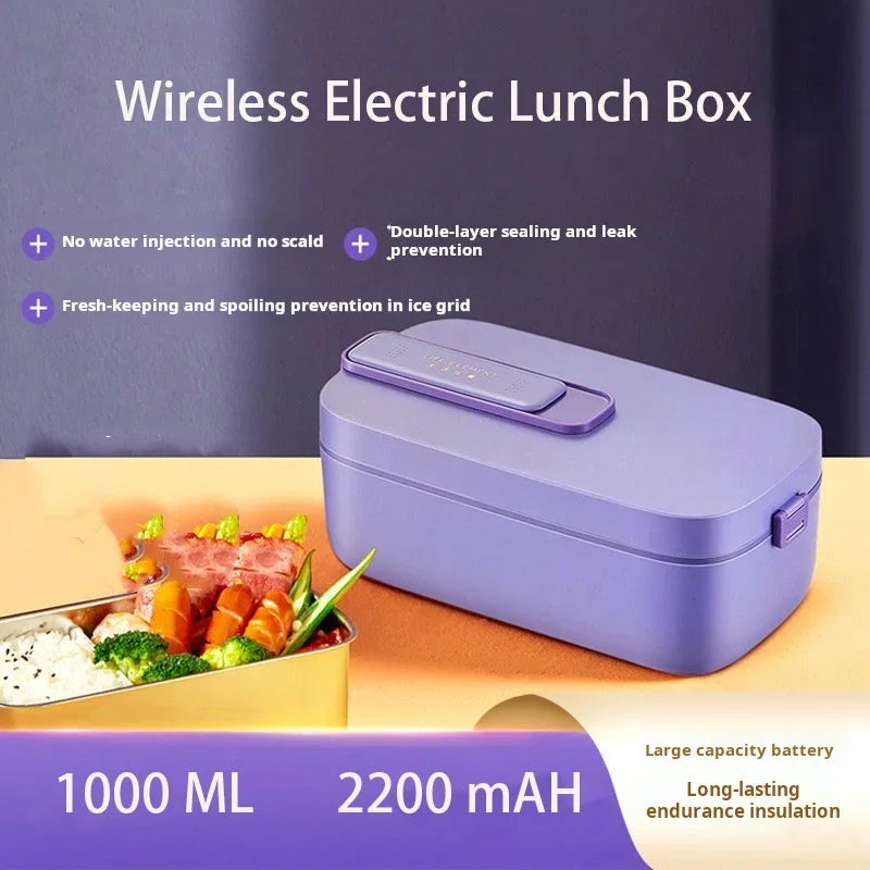 2200mAH 1L Water-free Wireless Electric Lunch Box Heating Food Container Portable Food Warmer Stainless Steel Liner Box