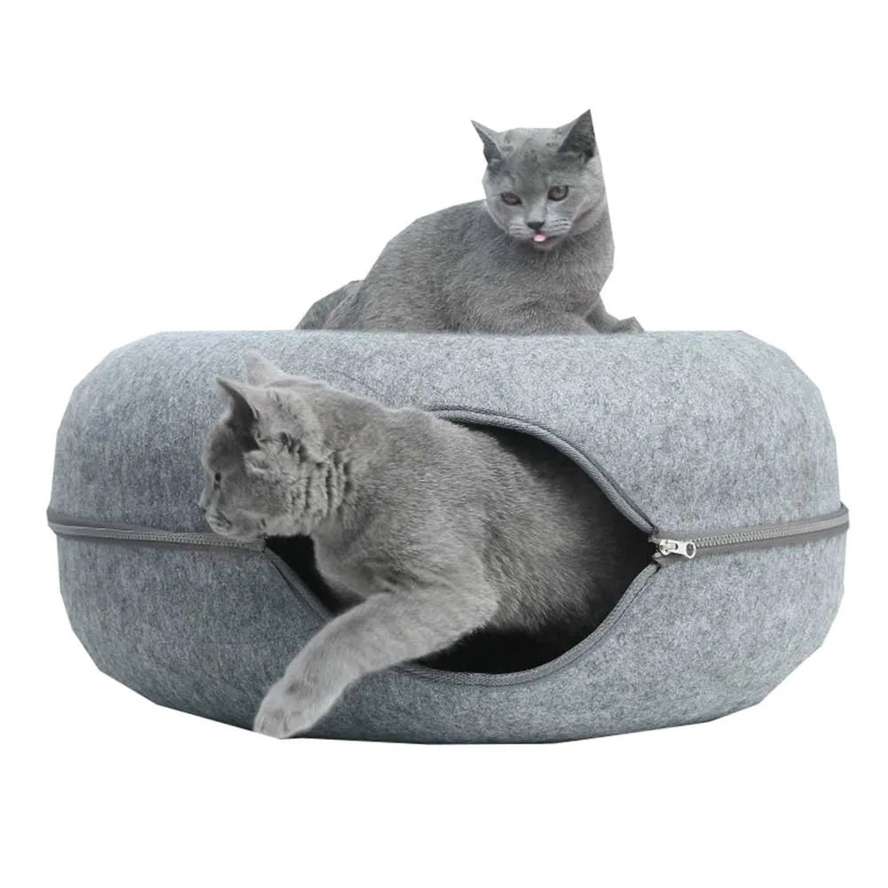 Donut Cat Tunnel Bed Pets House Natural Felt Pet Cat Cave Toys Round Wool Felt Pet Bed