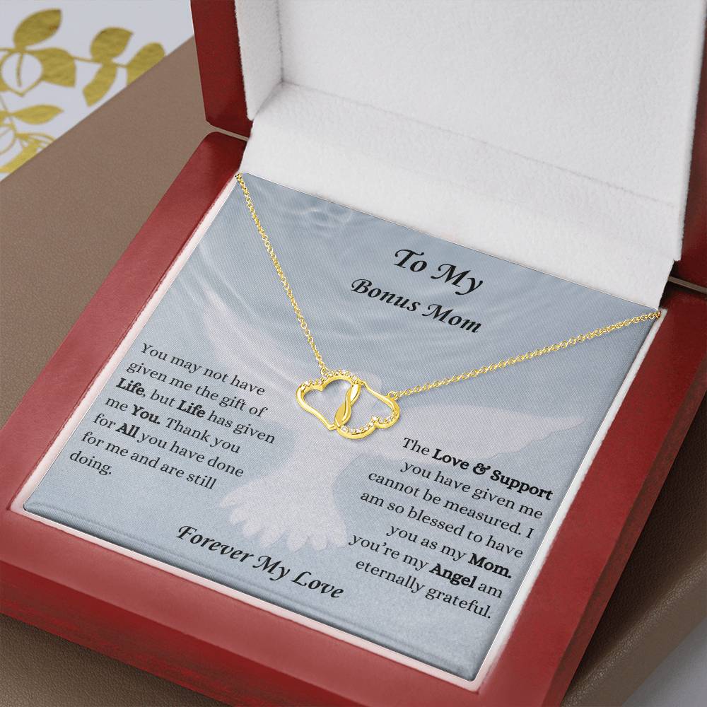 Everlasting Love Connected Heart Necklace To My Bonus Mom  | Adopted Mom | Second Mom | Mother's Day Gifts | Stepmother | Grandmother | Gift for Mother-in-Law