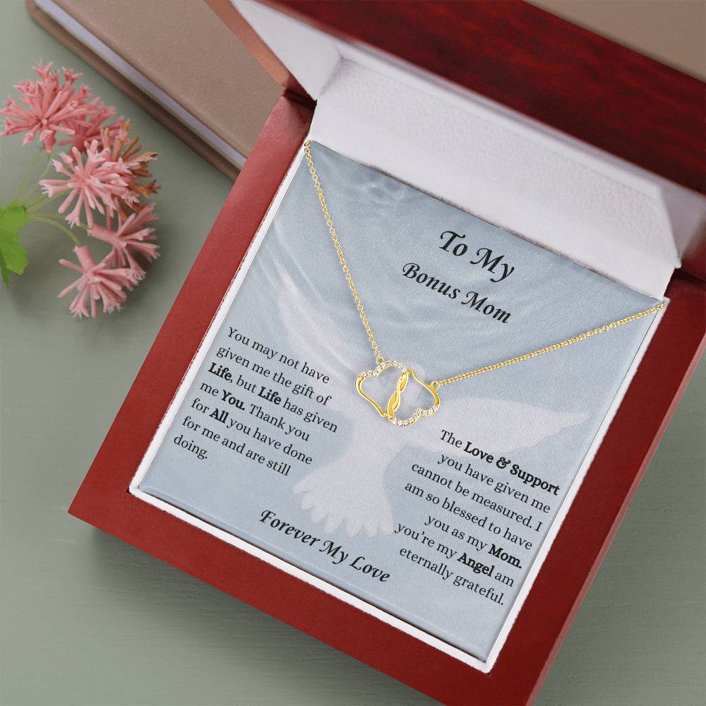 Everlasting Love Connected Heart Necklace To My Bonus Mom  | Adopted Mom | Second Mom | Mother's Day Gifts | Stepmother | Grandmother | Gift for Mother-in-Law