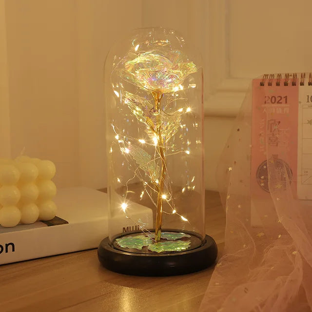 Galaxy Artificial Rose with Led Lights & Dome