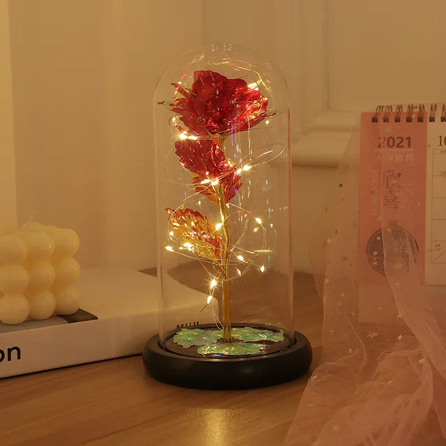 Galaxy Artificial Rose with Led Lights & Dome