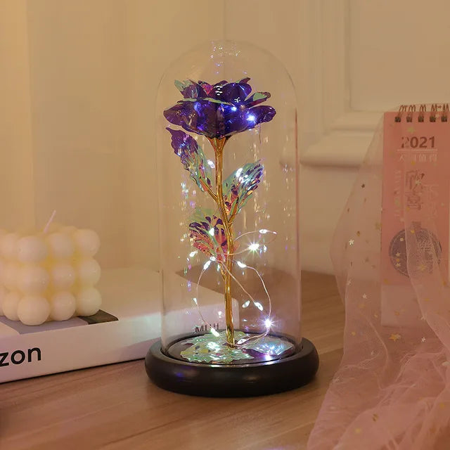 Galaxy Artificial Rose with Led Lights & Dome