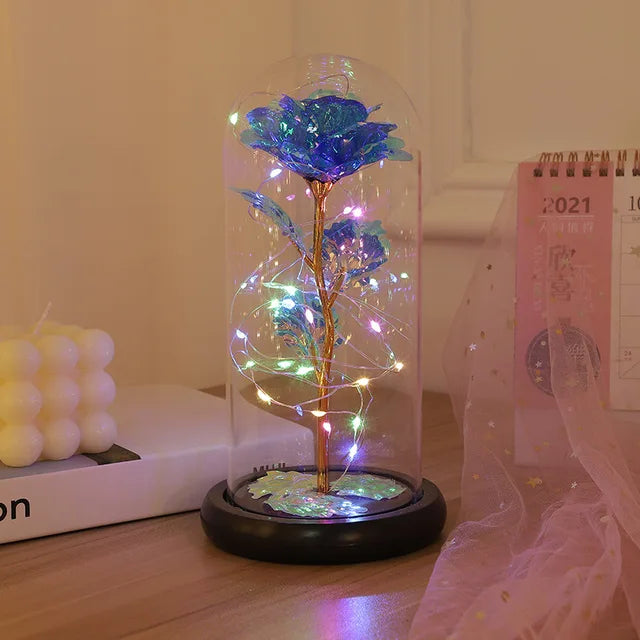 Galaxy Artificial Rose with Led Lights & Dome