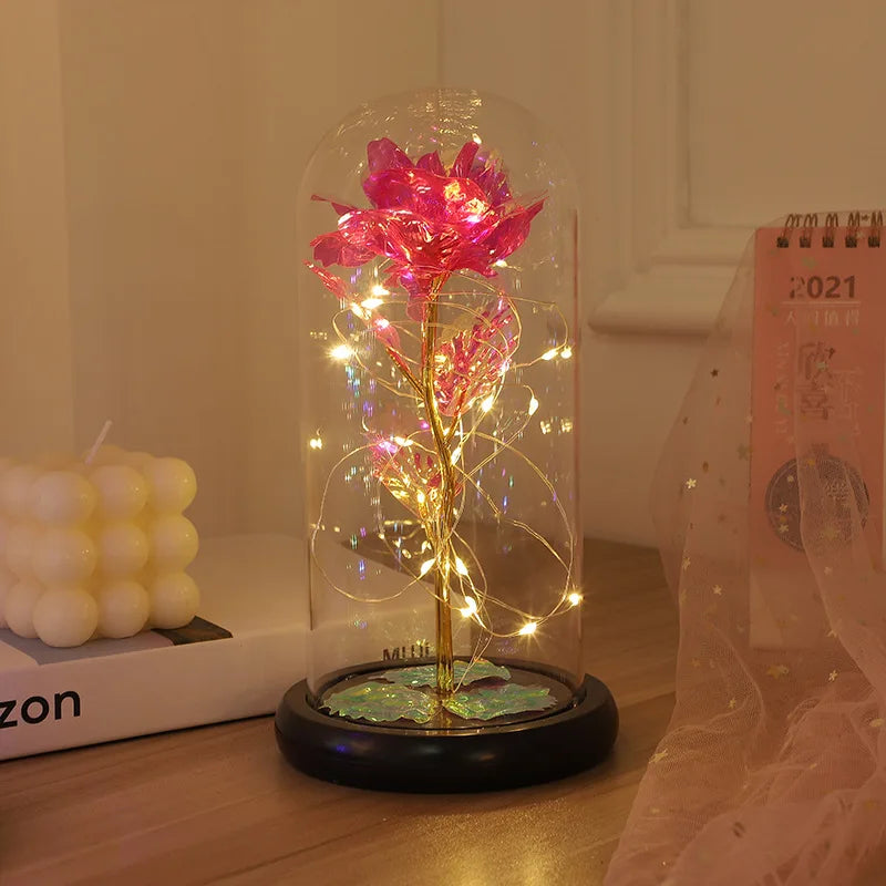 Galaxy Artificial Rose with Led Lights & Dome